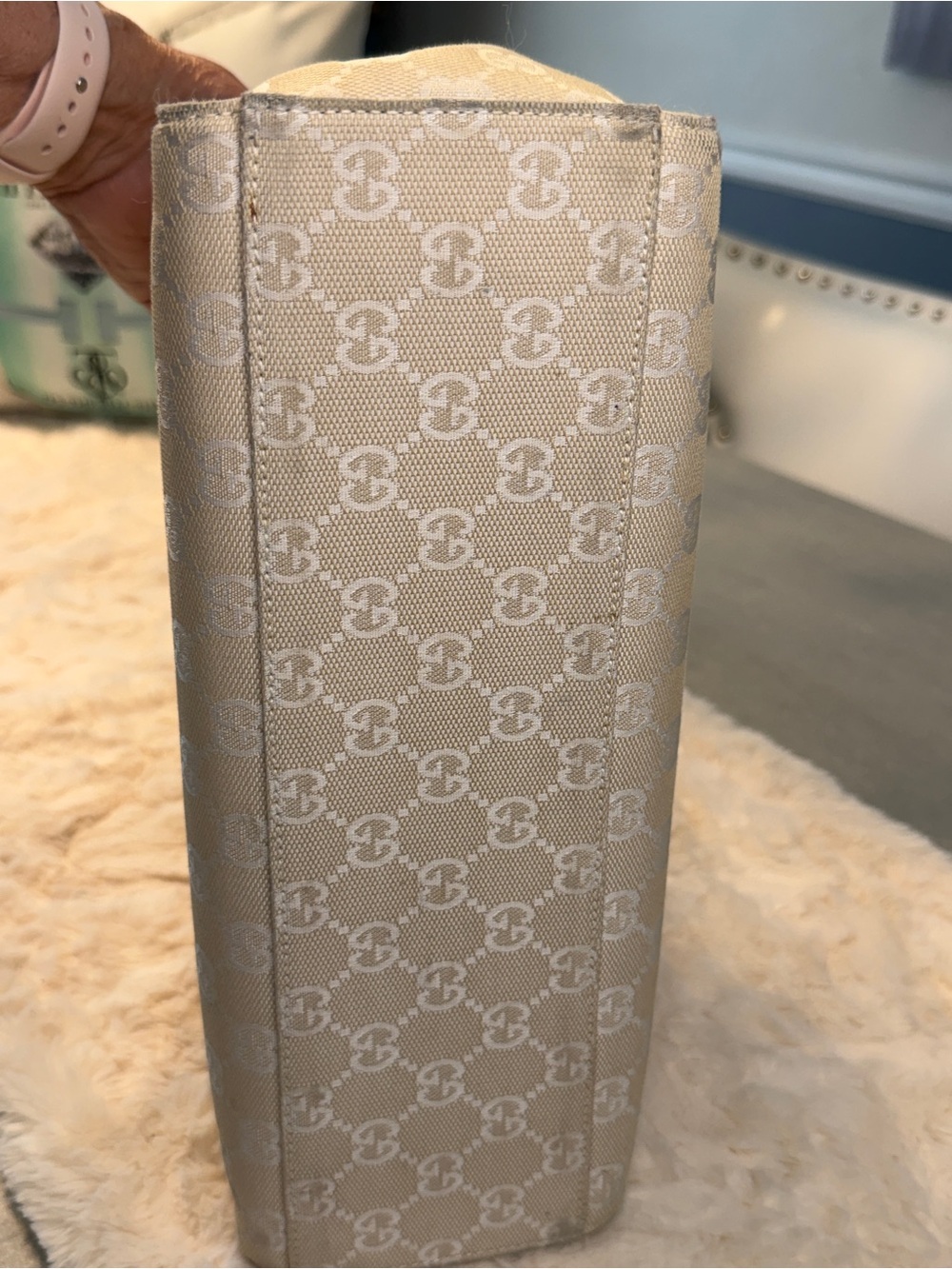 Gucci GG Canvas Bamboo Handle Tote Ivory Beige Vintage Italy - Picture 4 of 13
